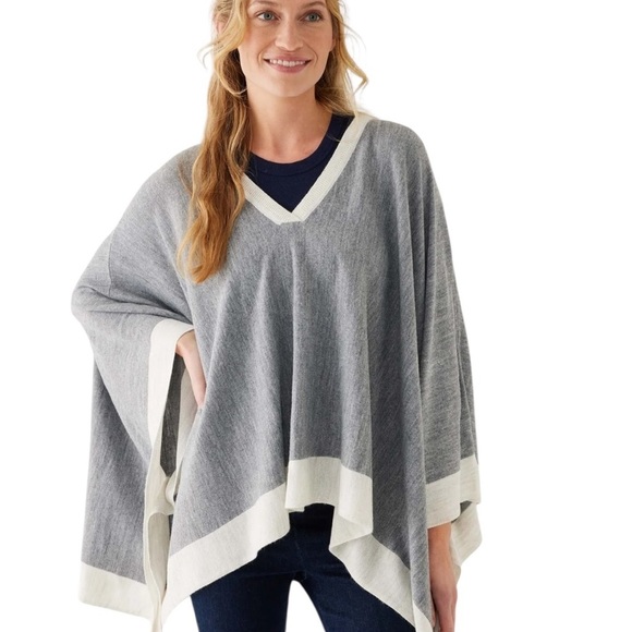 Mersea Knit Avalon Poncho in Fog/Sea One Size - Picture 2 of 15